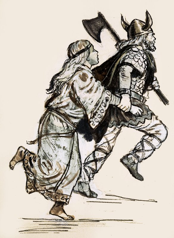 Žena je odvlečena vikingským nájezdníkem (kvaš na papíře) od Unbekannt