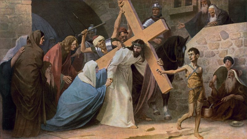 Ježíš potkává svou matku Marii, když nese svůj kříž od Unbekannt Unbekannt