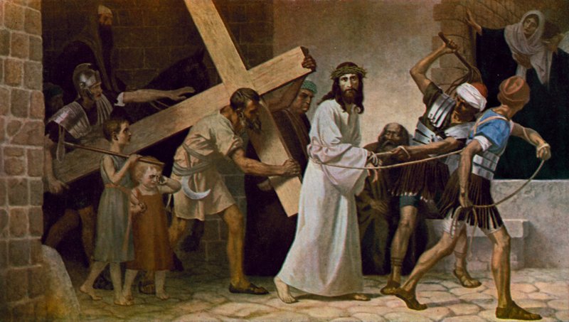 Šimon z Kyrény pomáhá Ježíšovi nést jeho kříž od Unbekannt Unbekannt