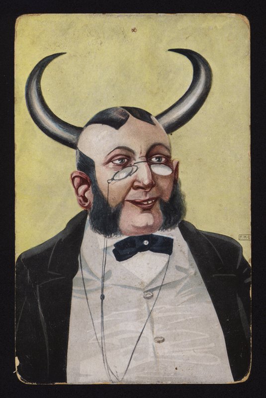 Muž s ďábelskými nebo démonickými rohy (barevná litografie) od Josef Eberz