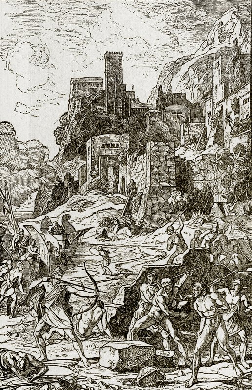 Vikingové útočí na Kelty, ilustrace z knihy Příběh člověka od J. W. Buela od Unknown