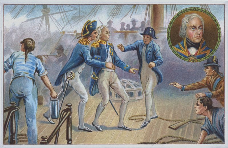 Lord Nelson zraněný v bitvě u Trafalgaru v roce 1805. (chromolit) od Unknown artist