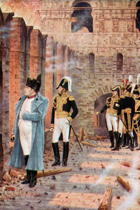Napoleon uprostřed hořících ruin Moskvy od Vasili Vasilievich Vereshchagin