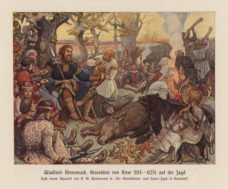 Vladimír II Monomach, velkokníže Kyjevské Rusi na lovu (barevná litografie) od Victor Mikhailovich (after) Vasnetsov