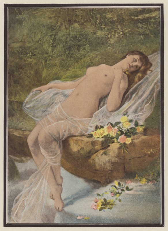 Žena s květinami (barva litho) od Vlaho Bukovac