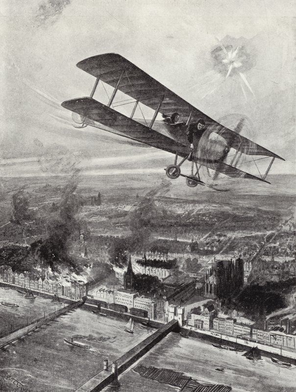 Velitel eskadry Spenser Gray letící nad Kolínem, 8. října 1914 od W. Avis