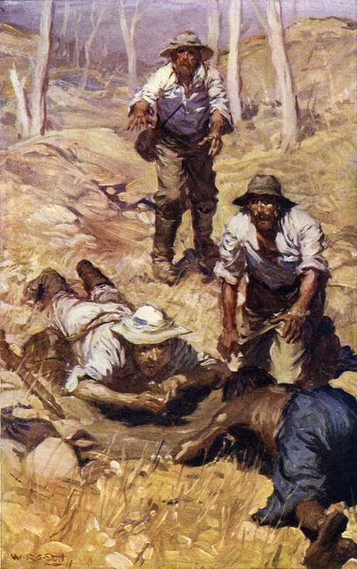 Kapitán Gray a jeho družina najdou vodu (barva litho) od W.R.S. (after) Stott