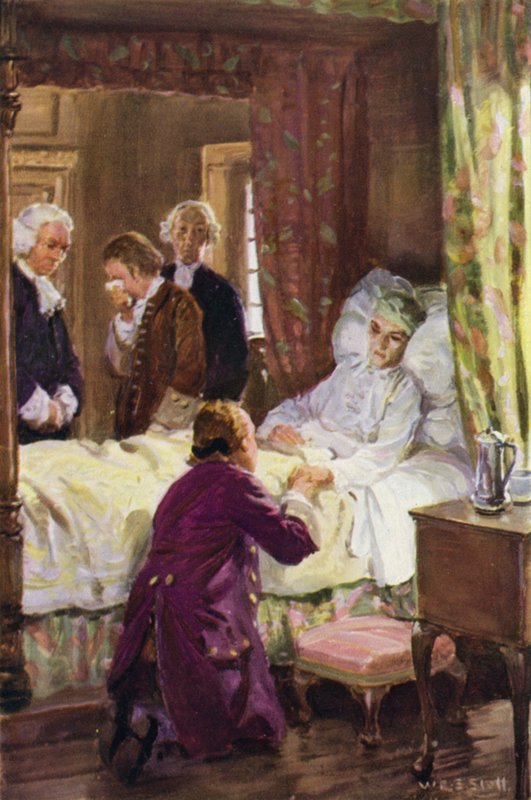 „Jones se vrhl k nohám svého dobrodince“ (barva litho) od W.R.S. (after) Stott