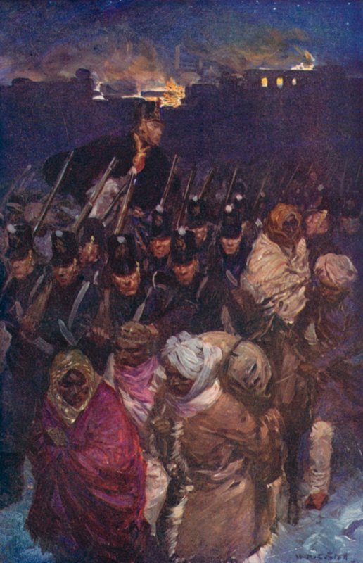Ústup britské armády z Kábulu (barva litho) od W.R.S. (after) Stott