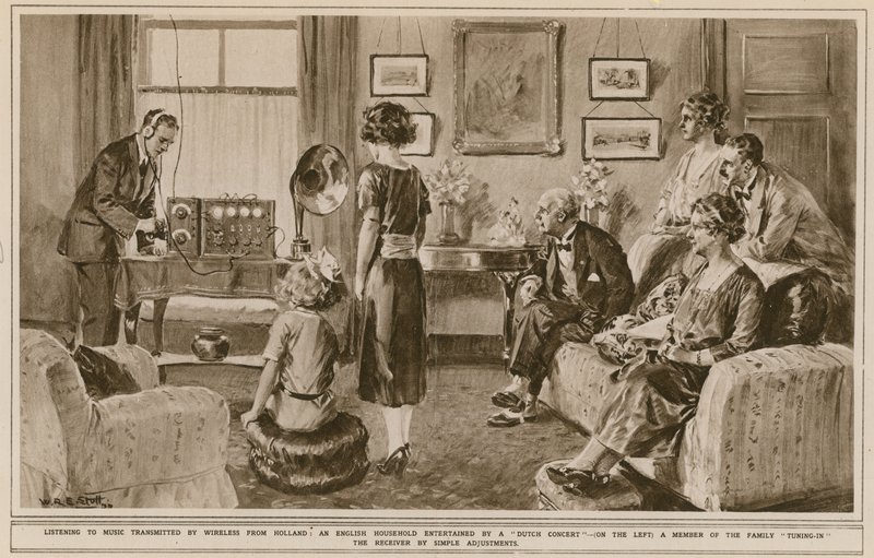 Poslech hudby přenášené bezdrátově z Holandska od W.R.S. Stott