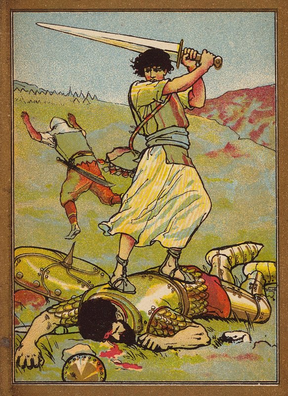 David a Goliáš (barevná litografie) od W.S. Stacey