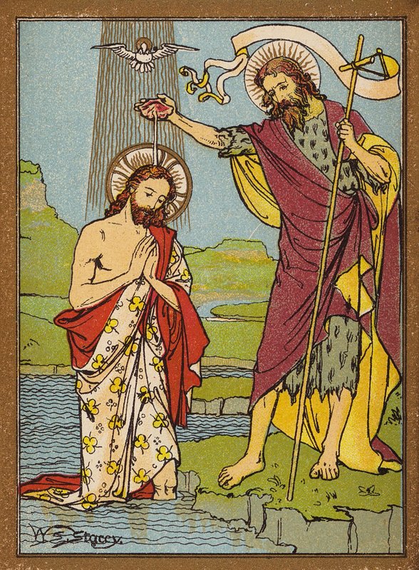 Křest Ježíše Krista (barevná litografie) od W.S. Stacey