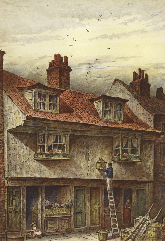 Staré domy, Saffron Hill (chromolitho) od Waldo Sargeant