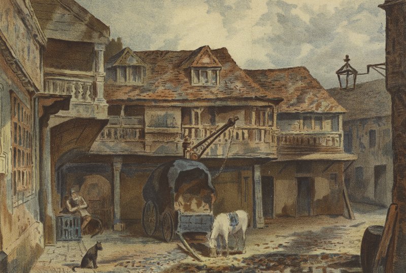 The Tabard Inn, Southwark (chromolitho) od Waldo Sargeant
