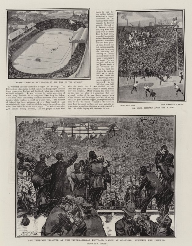 Hrozná katastrofa na mezinárodním fotbalovém utkání v Glasgow, záchrana zraněných od Walter Duncan