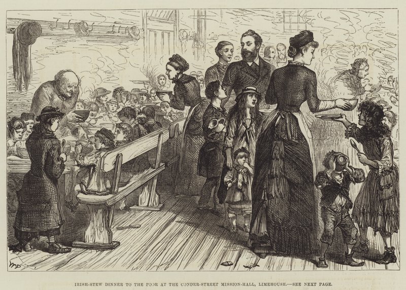 Irish-Stew večeře pro chudé v Conder-Street Mission-Hall, Limehouse od Walter Paget