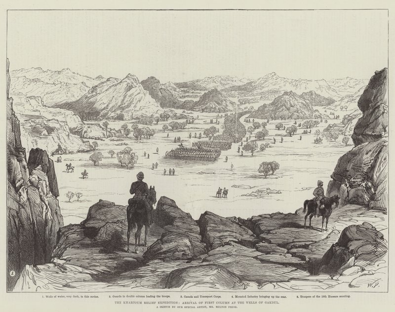 Chartúmská pomocná expedice, příjezd první kolony do Wells of Gakdul od Walter Paget