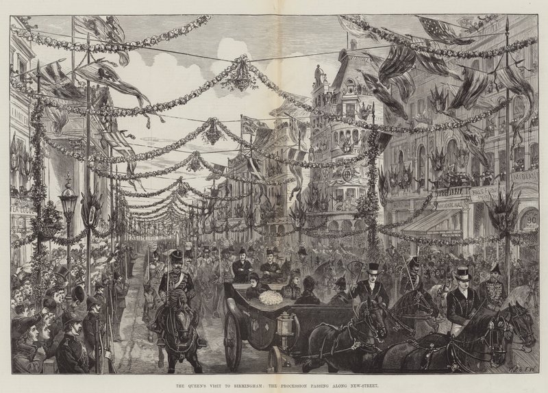 Návštěva královny v Birminghamu, procesí procházející New-Street od Walter Paget