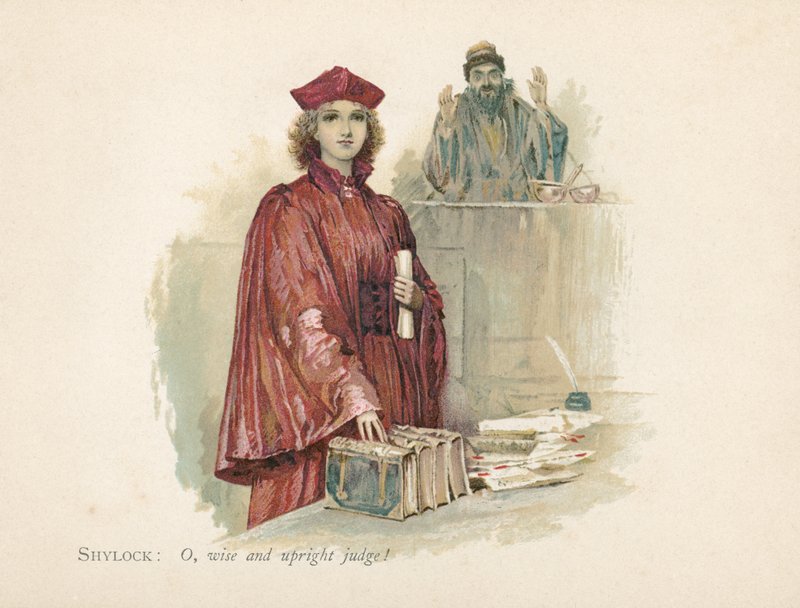 Portia a Shylock v Kupci benátském (chromolitho) od Walter Stanley Paget