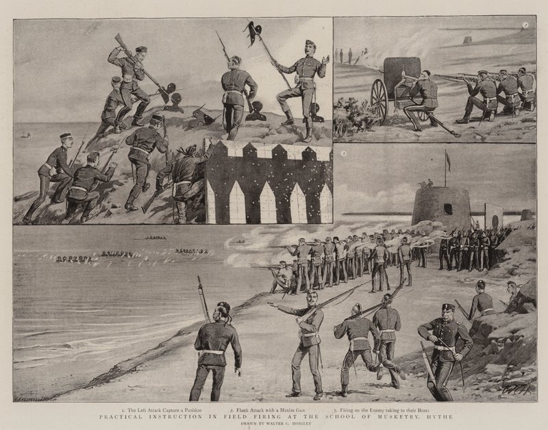 Praktická výuka střelby z pole na Musketry School, Hythe od Walter Charles Horsley