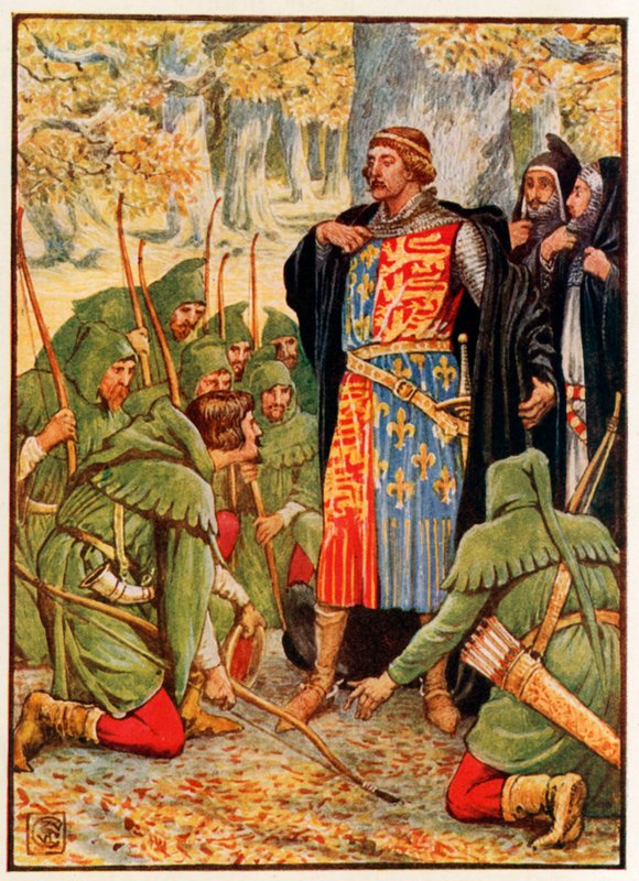 Robin Hood a jeho muži pokleknou ke králi od Walter Crane