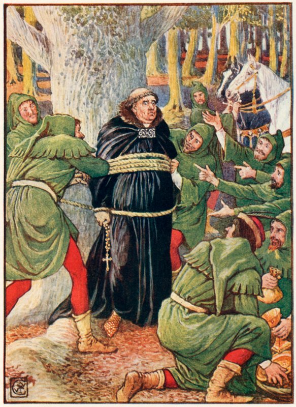 Opat Saint Maries zajatý Robinem Hoodem od Walter Crane