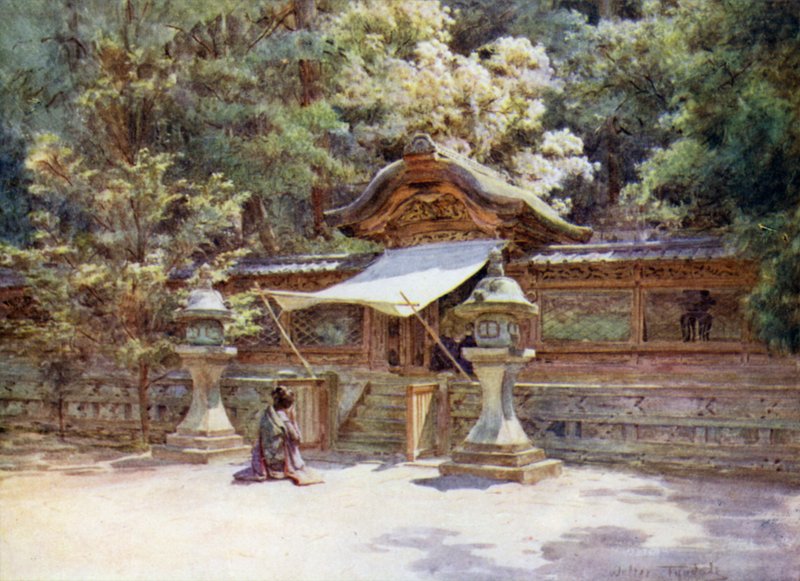 Temple Fence and Gate, Higashi Otani, Kyoto od Walter Frederick Roofe Tyndale
