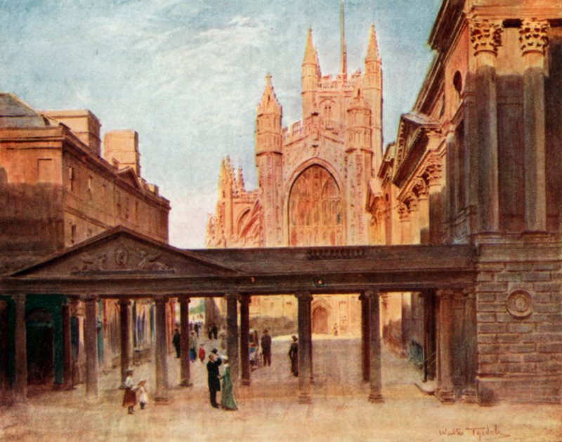 The Abbey and Pump Room, Bath (barevná lito) od Walter Frederick Roofe Tyndale