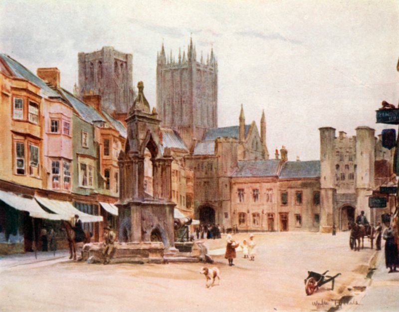 The Market Place, Wells (barevné lito) od Walter Frederick Roofe Tyndale