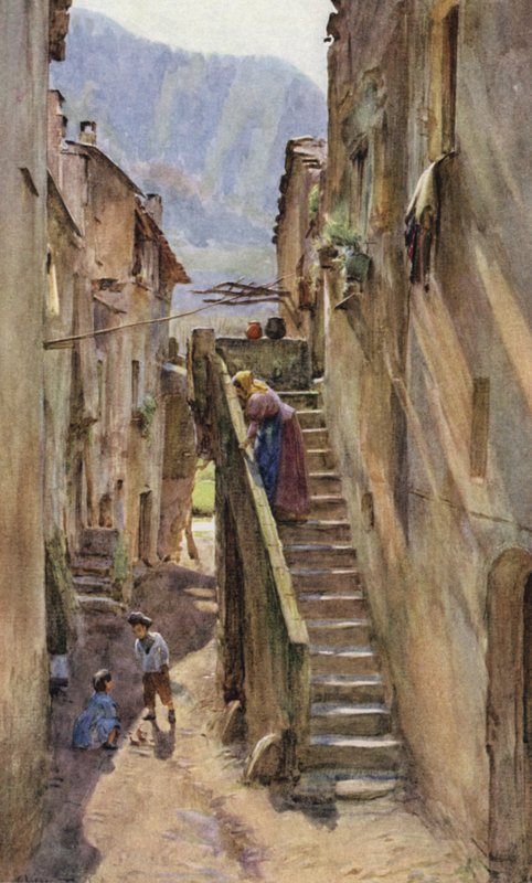 Vicolo del Ponte, Villa Nuova Di Albenga, Itálie (barva lito) od Walter Frederick Roofe Tyndale