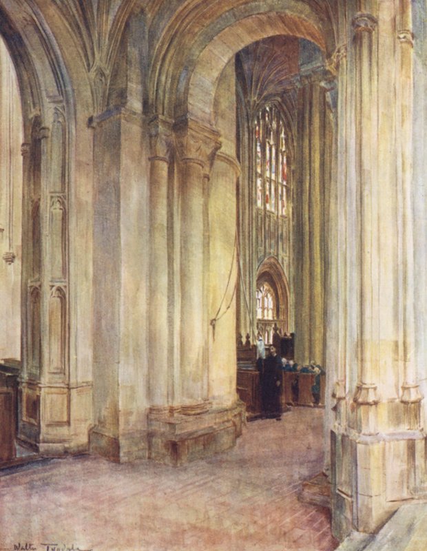 Wessex: Interiér opatství, Sherborne (barevná litografie) od Walter Frederick Roofe Tyndale