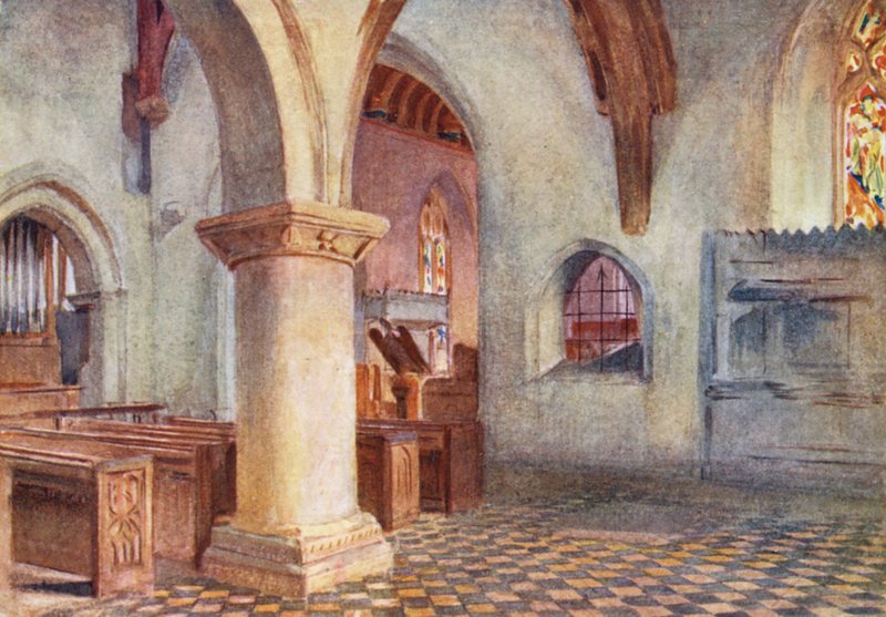 Wessex: Kostel v Bere Regis (barevná litografie) od Walter Frederick Roofe Tyndale