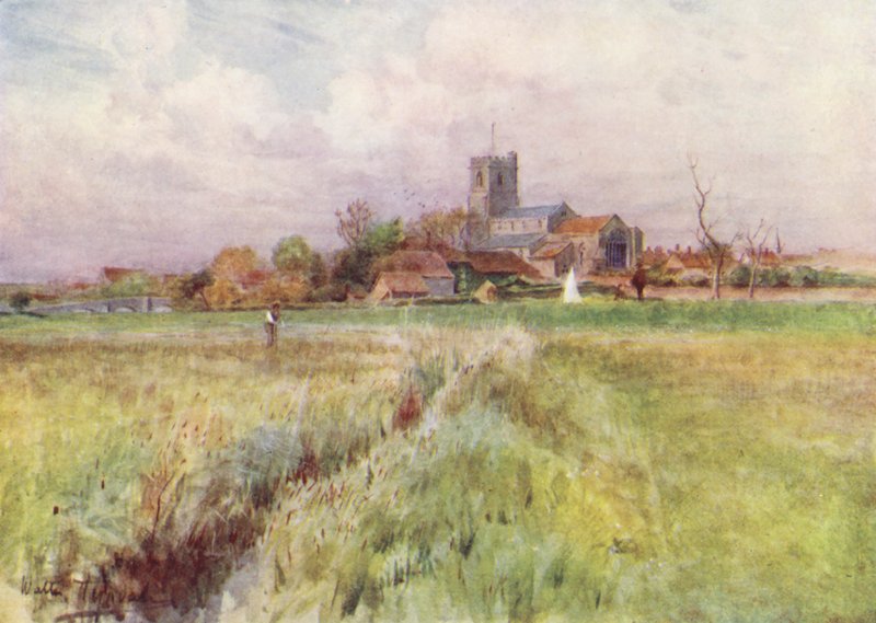 Wessex: Wareham, "Anglebury" z románů o Wessexu (barevná litografie) od Walter Frederick Roofe Tyndale