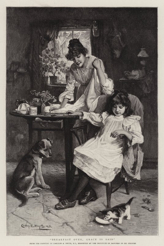 Breakfast Over, Grace is Said (rytina) od Walter Granville Smith