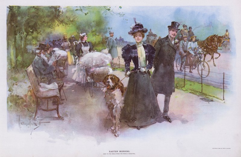 Velikonoční ráno: žena se promenáduje se svým psem (barva lito) od Walter Granville Smith