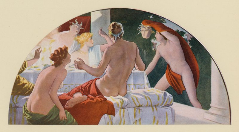 Perseus čelí Polydectovi s hlavou Gorgony Medúzy (barevná litografie) od Walter MacEwen