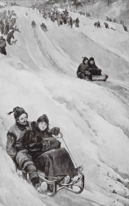 Sáňkařský svah v Kanadě (litografie) od Walter Paget