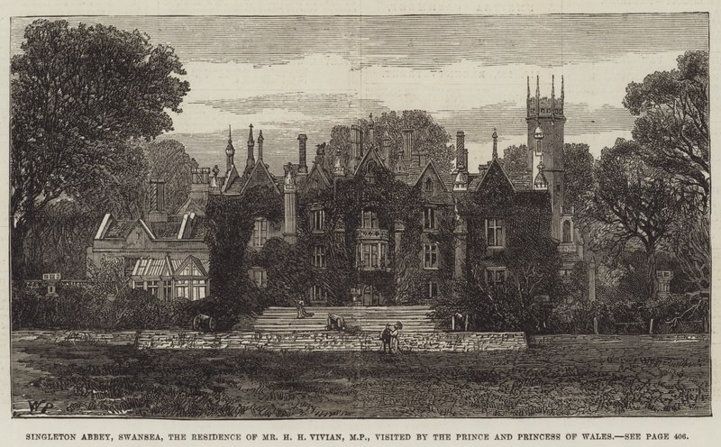 Singleton Abbey, Swansea, rezidence pana H. H. Viviana, poslance, navštívil princ a princezna z Walesu od Walter Paget
