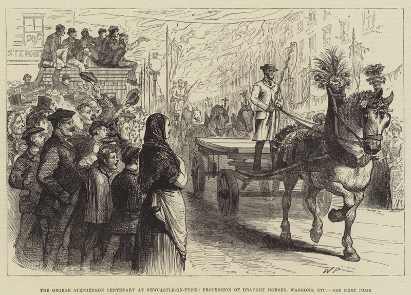 Sté výročí George Stephensona v Newcastle-on-Tyne, Průvod tažných koní, vozů atd. od Walter Paget