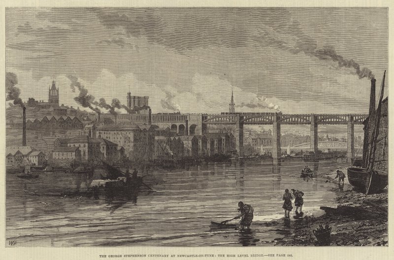 Sté výročí George Stephensona v Newcastle-on-Tyne, most vysoké úrovně od Walter Paget