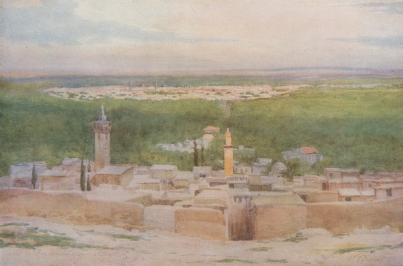 Damašek ze Salahiyeh: Západ slunce nad městem od Walter Spencer Stanhope Tyrwhitt