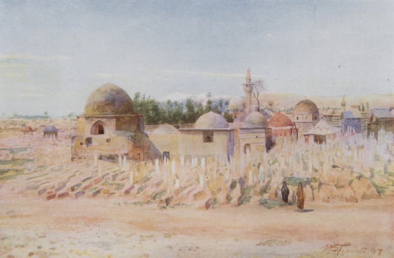 Muslimský hřbitov a pohled na horu Hermon, Damašek od Walter Spencer Stanhope Tyrwhitt