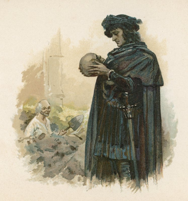 Hamlet s lebkou Yoricka (chromolitho) od Walter Stanley Paget