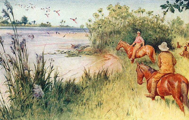 Livingstone a Oswell dosáhnou Zambezi v Sesheke od Walter Stanley Paget