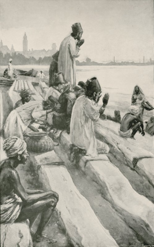 Parsis uctívající vycházející slunce na pláži v Bombaji od Walter Stanley Paget