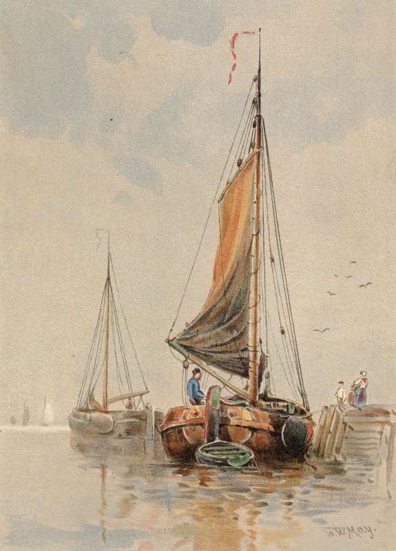 Holandské lodě na řece Maas (barevná litografie) od Walter William May