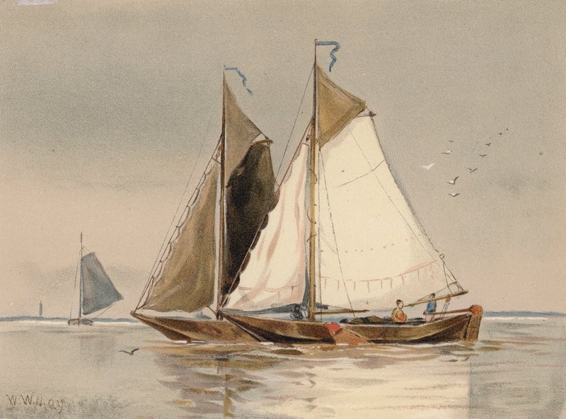 Nizozemské lahvárny na Šeldě (barevná litografie) od Walter William May