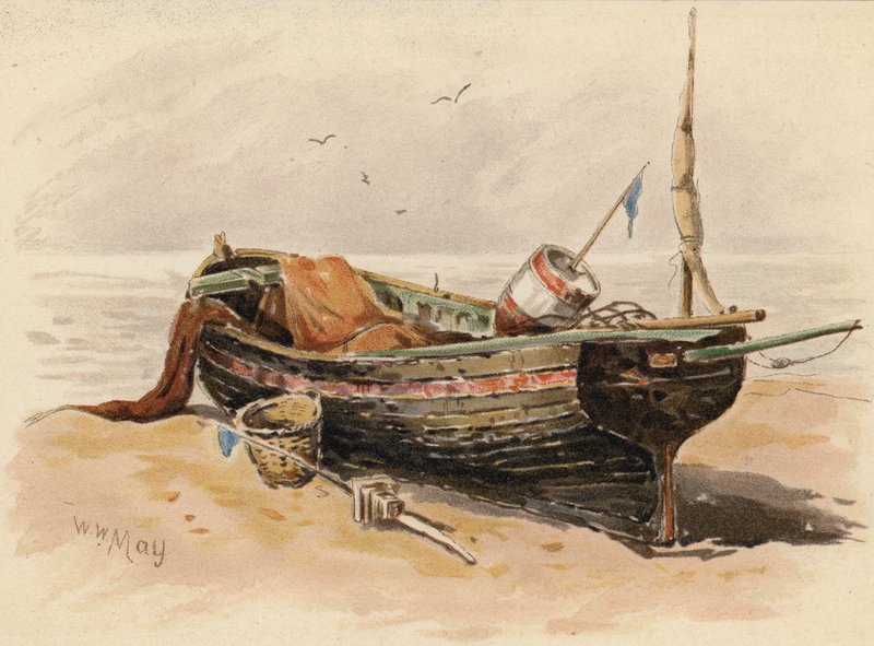 Francouzský rybářský člun (barevná litografie) od Walter William May