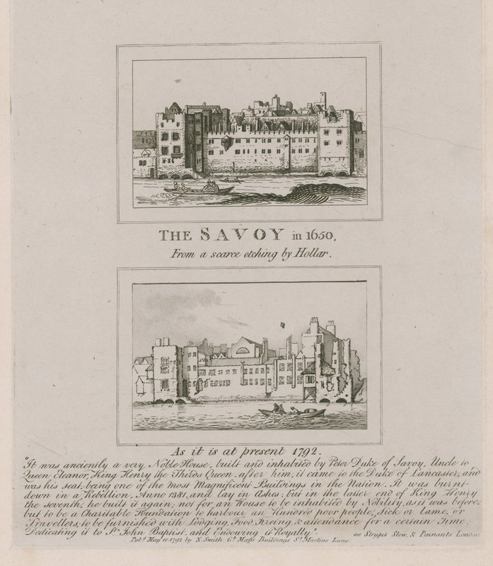 Savoy v roce 1650 a v současné podobě v roce 1792 od Wenceslaus Hollar