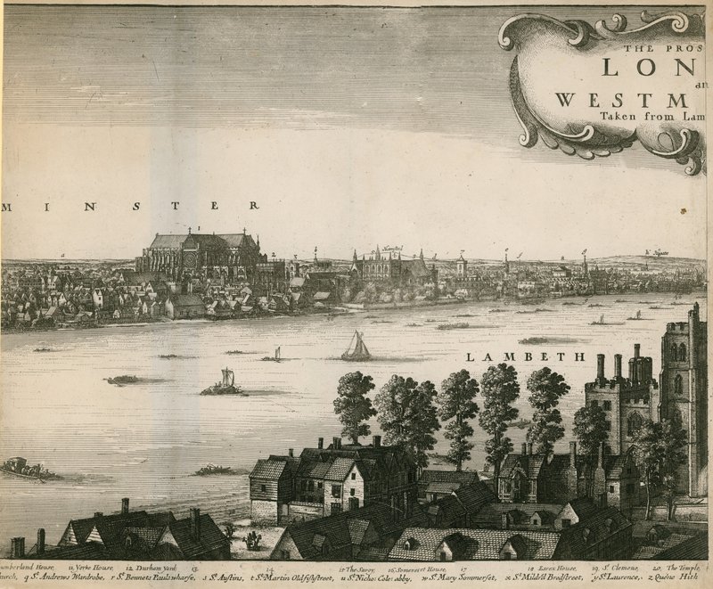 Vyhlídka na Londýn a Westminster převzatá z Lambeth od Wenceslaus Hollar